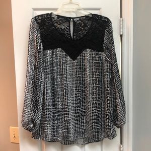 Alyx Black & White Lace & Sheer Long Sleeve Blouse Size L